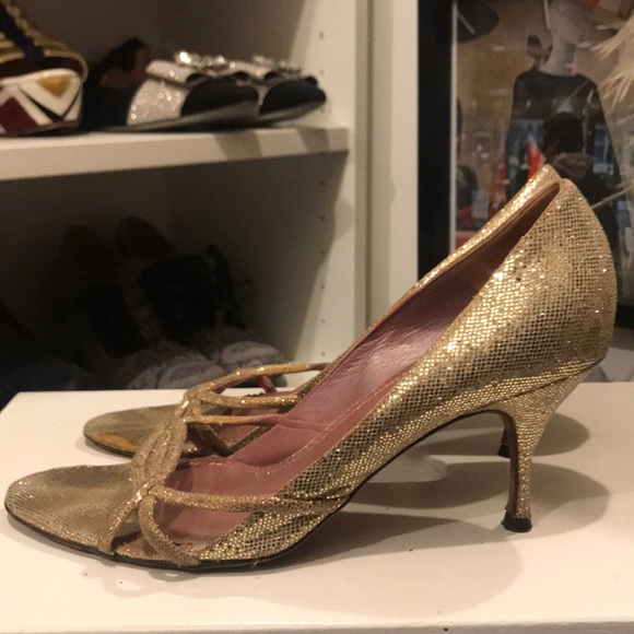 Jean Michel Cabazat gold sparkly heels 38.5 - Picture 1 of 8